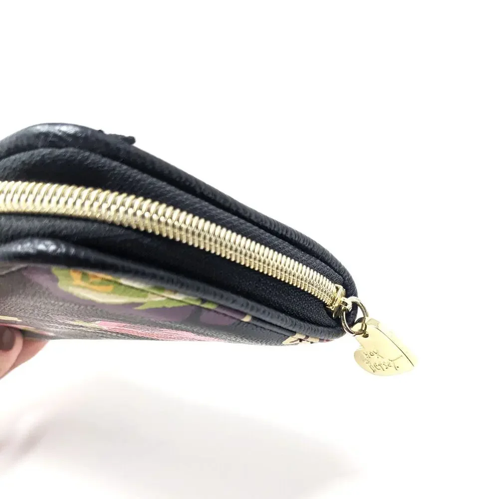 Betsey Johnson Womens Wallet Black Floral Colorful Gold Zip Around Vintage Y2K - Picture 4 of 7